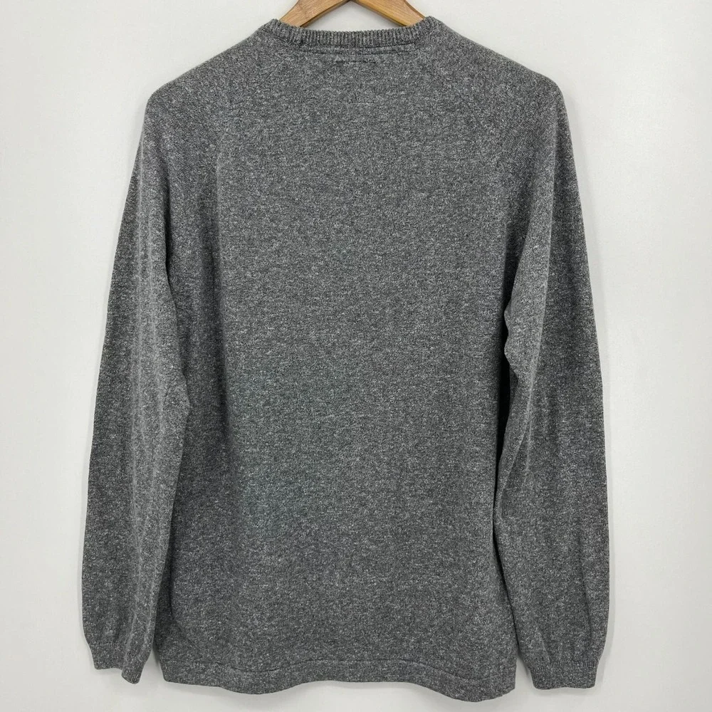 prAna Organic Cotton Knit Sweater Men's M Gray Crew Neck Pullover Logo
